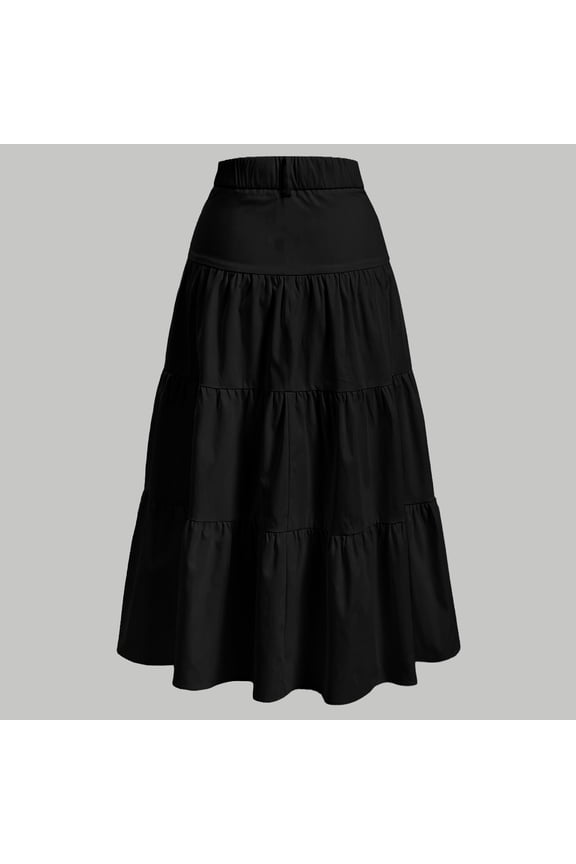 Flowy A Line Midi Skirts Elastic High Waist Tiered Long Button Down Skirt Summer Casual Beach Wear