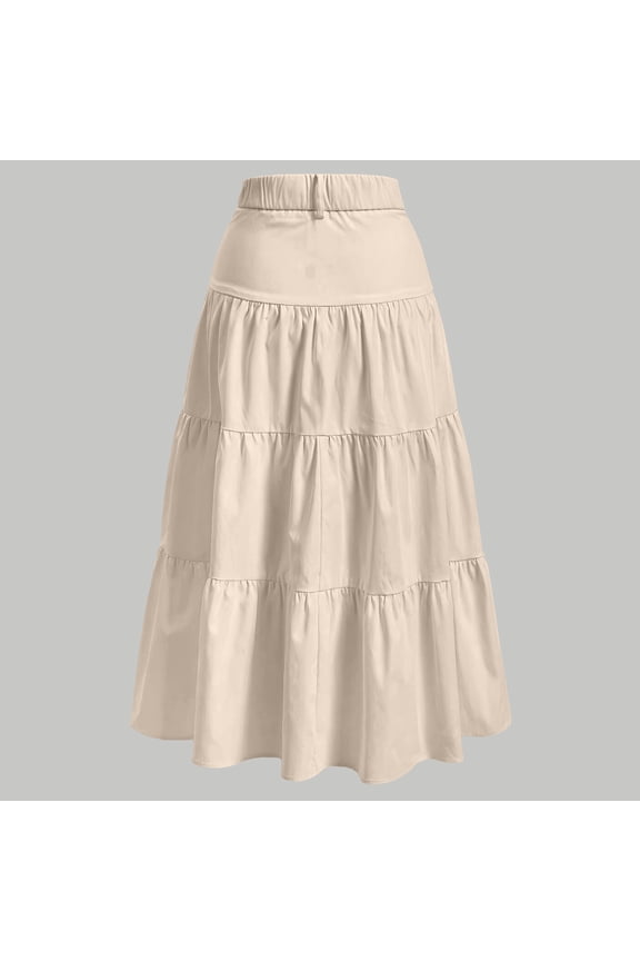 Flowy A Line Midi Skirts Elastic High Waist Tiered Long Button Down Skirt Summer Casual Beach Wear