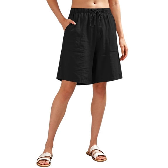 Flowy Athletic Shorts for Womens 9" Lightweight Quick Dry Active Shorts Lace-Up Elastic Waist High Waisted Sweatpants Knee Length Beach Shorts Workout Running Gym Shorts withPockets