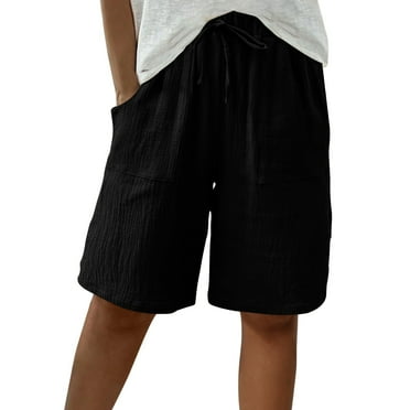 Flowy Athletic Shorts for Womens Lace-Up Elastic Waist Sweatpants Knee Length Bermuda Shorts Light Breathable Chino Shorts Quick Dry Active Shorts Workout Running Gym Pants withPockets