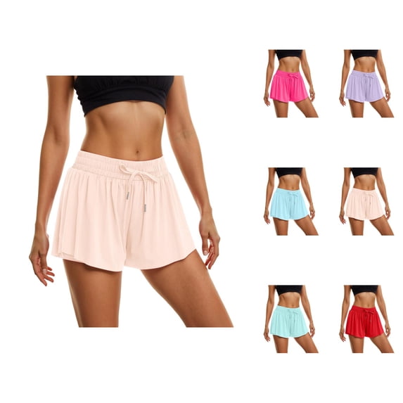 Flowy Athletic Shorts for Women 2 in 1 Elastic Waist Workout Exercise Running Yoga Gym Shorts with Pockets
