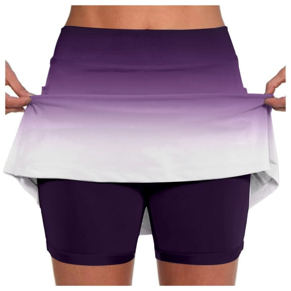 Flowy Athletic Shorts for Women Inner Shorts Gradient Color Workout Outfits Casual Tummy Control Skorts with Pockets,Light Purple,S