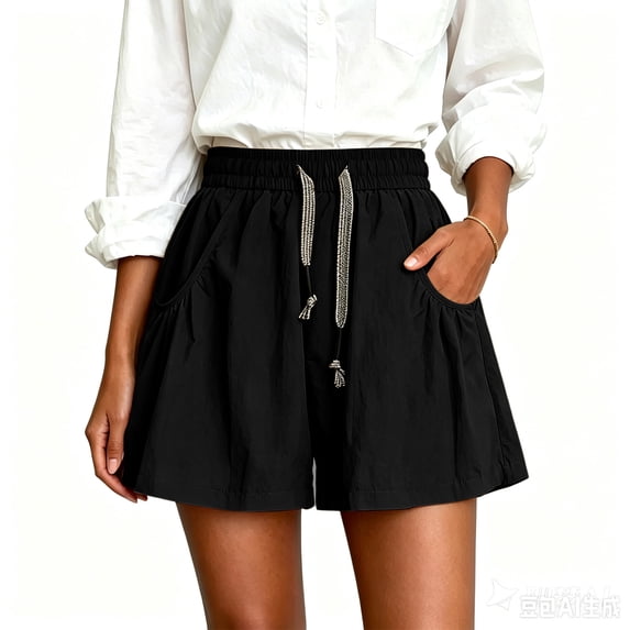 Flowy Athletic Shorts for Women Relaxed Fit High Waisted Tennis Short Workout Running Stretchy Drawstring Short with Pockets Black 3XL