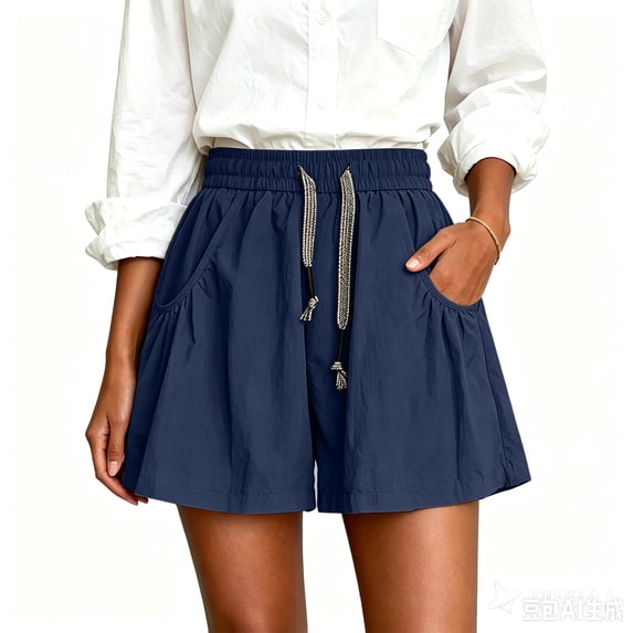 Flowy Athletic Shorts for Women Relaxed Fit High Waisted Tennis Short Workout Running Stretchy Drawstring Short with Pockets Navy XL