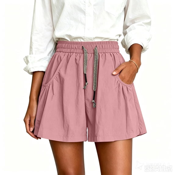 Flowy Athletic Shorts for Women Relaxed Fit High Waisted Tennis Short Workout Running Stretchy Drawstring Short with Pockets Pink 3XL