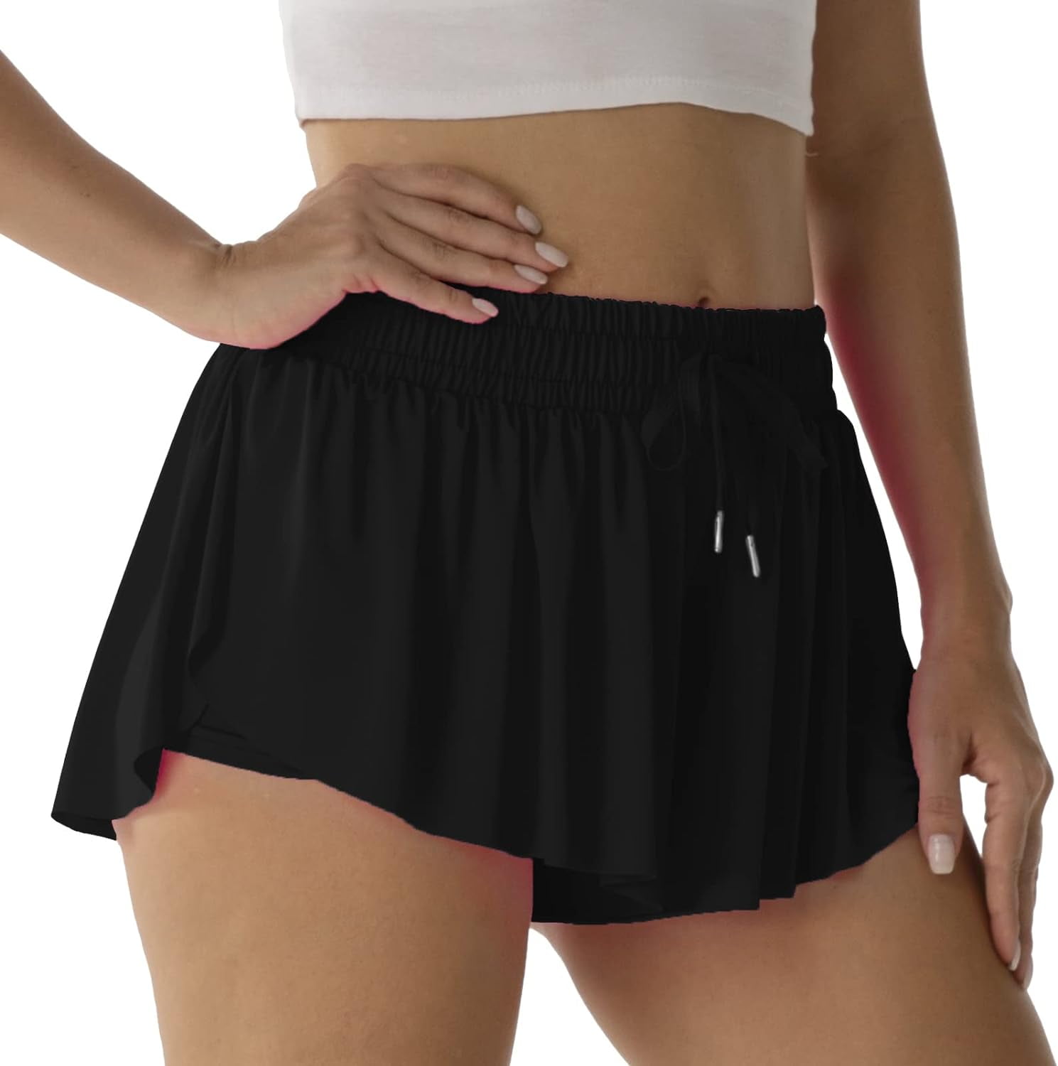 Flowy Athletic Shorts for Women Running Tennis Butterfly Shorts Girls 2in1 Double Layer Quick