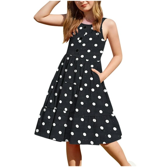 Flowy Dress for Girls, Kids Cute Graphic Sleeveless Dresses Summer Clothes Flutter Hem Sundress 2-12 Years
