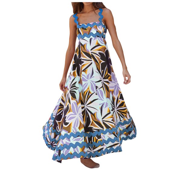 Flowy Dresses Women 2024 Trendy Handkerchief Hem Casual Beach Dress Printed Summer Sleeveless Tank Midi Dress