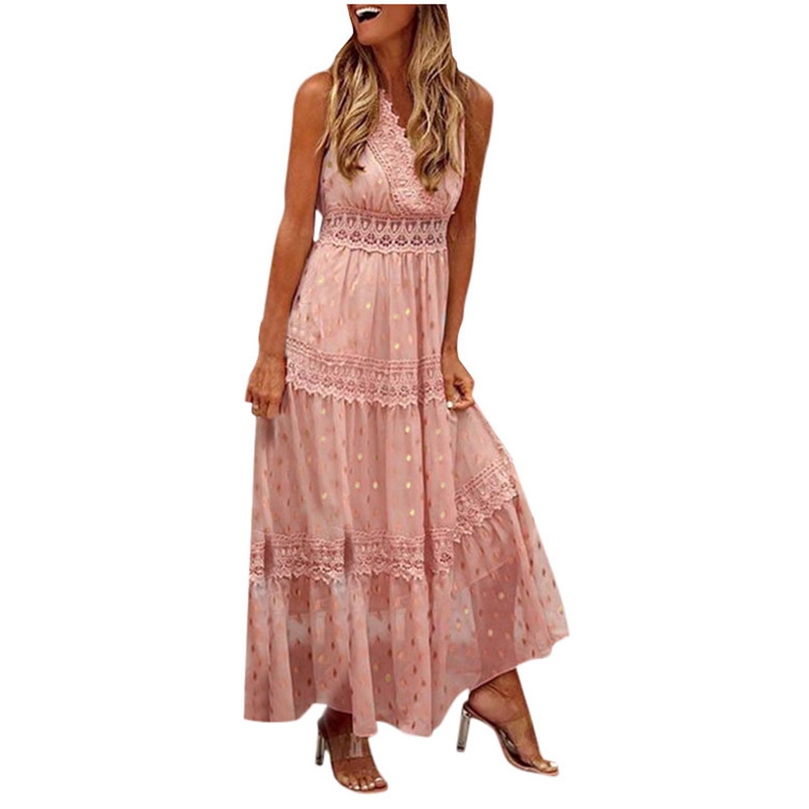 Flowy Dresses for Women 2024 V-Neck Embroidered Floral Lace Maxi Dress ...