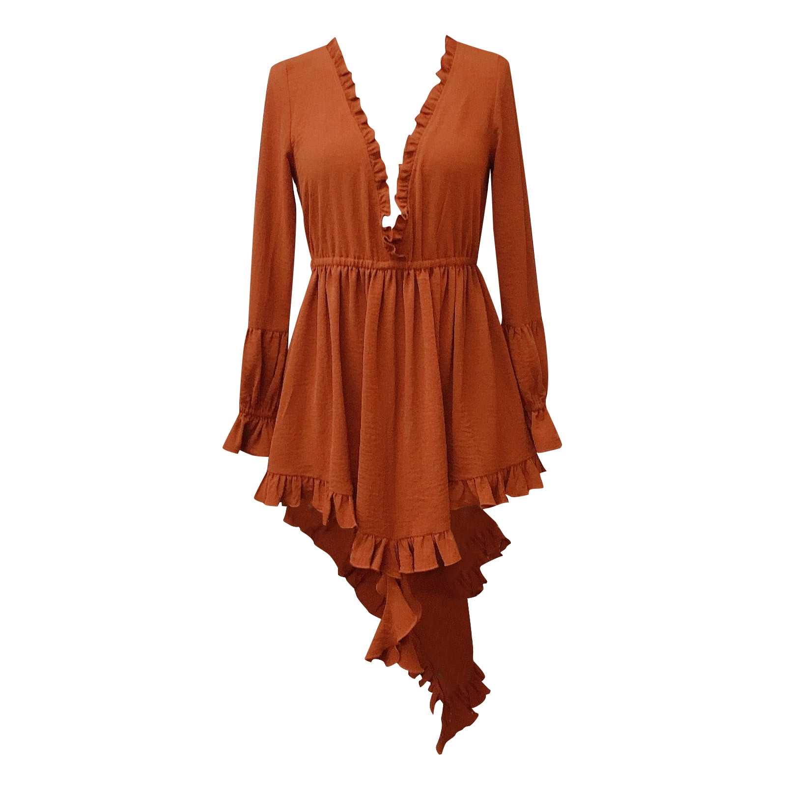 Flowy Fall Dress Womens Vintage Western Dresses, Long Sleeve V
