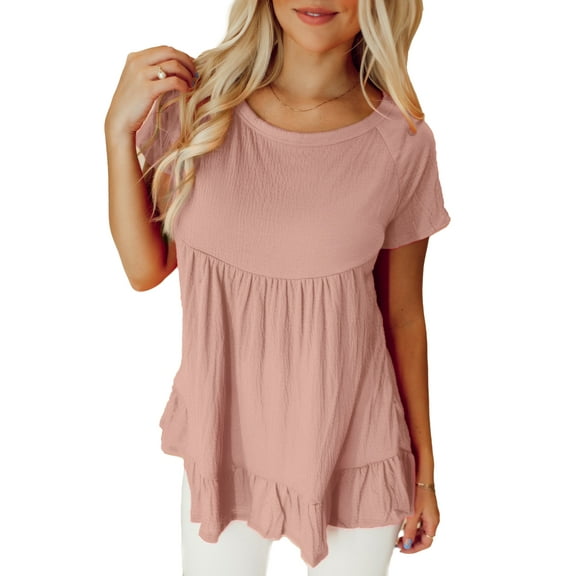 Flowy Fit Style Women's Pink Ruffle Hem Daily Top
