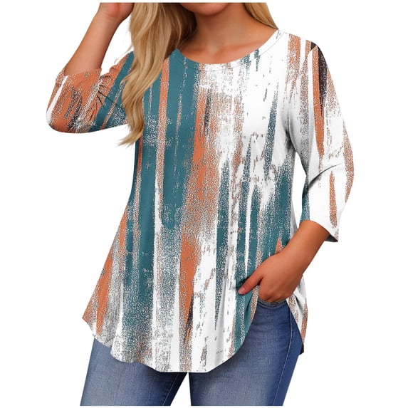 Flowy Graphic Tees Womens Plus Size 3/4 Length Sleeve Tshirts Casual Trendy Going Out Tops(Mint Green, XL)