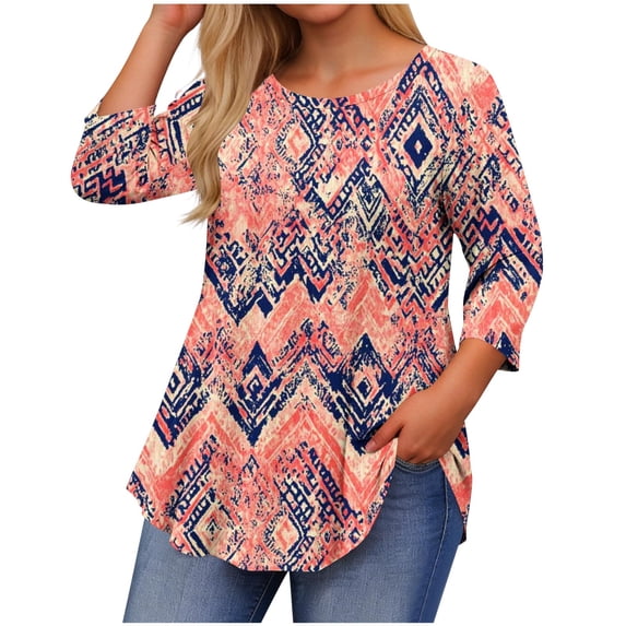 Flowy Graphic Tees Womens Plus Size 3/4 Length Sleeve Tshirts Casual Trendy Going Out Tops(Orange, 3XL)