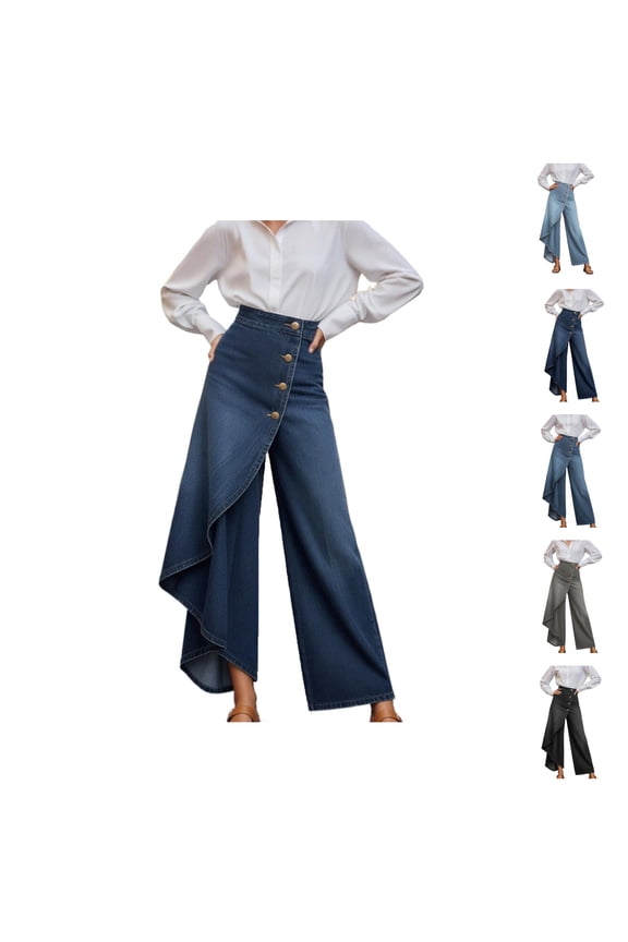 Flowy Jeans for Women 2026 Trendy High Waisted Wide Straight Leg Loose Denim Pants with Skirt Lounge Pants