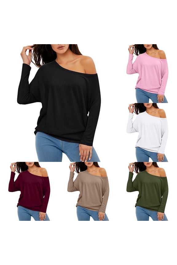 Flowy L/S Off Shoulder Tee Womens Long Sleeve Batwing Casual Loose Dolman T-Shirt Blouse Tops 2025 Casual Basic Tees,RD1 S