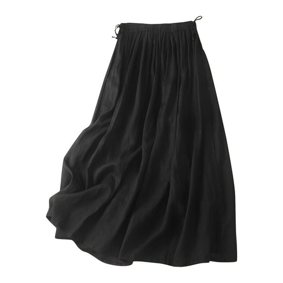 Flowy Linen Maxi Skirts for Women Trendy Summer Comfy Drawstring Waist A Line Skirts Cute Vacation Boho Long Skirts