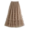 thumbnail image 1 of Flowy Maxi Skirt Mesh Stitching Solid Color Four Season Cute Puffy Skirt Long Skirt A Line Skirts Women Khaki M, 1 of 3