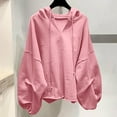 thumbnail image 1 of Flowy Oversized Tops for Women New Womens Loose Hoodies Lightweight Long Sleeve Sweatshirts Fall Fashion Drawstring Thin Pullover Tops Pinky XS, 1 of 3