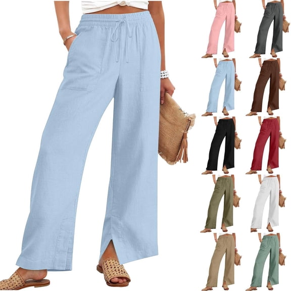 Flowy Palazzo Pants for Women High Waisted Wide Leg Lounge Drawstring Trousers Casual Spring 2025 Boho Elastic Waist Beach Vacation Pants Sky Blue 2XL