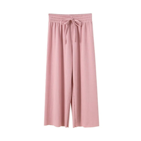 Flowy Pants for Girls Drawstring Pants Kids Summer Elastic Waisted Solid Color Ice Silk Thin Casual Pants Sports Straight Wide Leg Loose Pants for Kids 2-14 Years