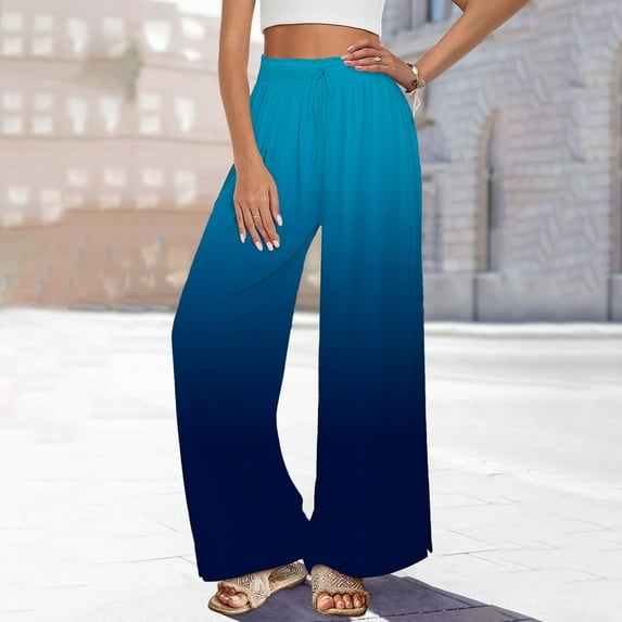 Flowy Pants for Women Hontri Loose Lounge Pants Womens Wide Leg Palazzo Pants Boho Floral 2025 Summer Beach Culottes Flowy Casual Trousers for Vacation