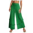 thumbnail image 1 of Flowy Pants for Women Women's Solid Color Loose High Waisted Ruffled Flower Wide Leg Fitness Yoga Casual Pants Ladies Warm up Women Casual plus Size Summer Womens Drawstring High Waist Ruched Green L, 1 of 6