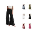 thumbnail image 1 of Flowy Pants for Women 2025 Boho Elastic High Waist Ruffle Hem Wide Leg Beach Loose Palazzo Pants Trousers, 1 of 8