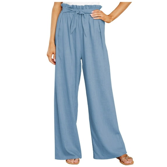 Flowy Pants for Women, Audhol Women's New Oversized Loose Casual Pants for Women Palazzo Pants for Women Light Blue L