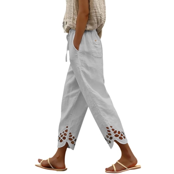 Flowy Pants for Women Casual High Waisted Wide Leg Loose Pant Plus Size Drawstring Split Hem Business Trousers with Pockets