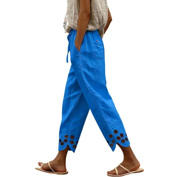 Flowy Pants for Women Casual High Waisted Wide Leg Loose Pant Plus Size Drawstring Split Hem Business Trousers with Pockets