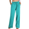 thumbnail image 1 of Husipze Flowy Pants for Women Summer Cotton Linen Drawstring Casual Yoga Pants High Waisted Palazzo Pants with Pockets Sky Blue 2XL, 1 of 9
