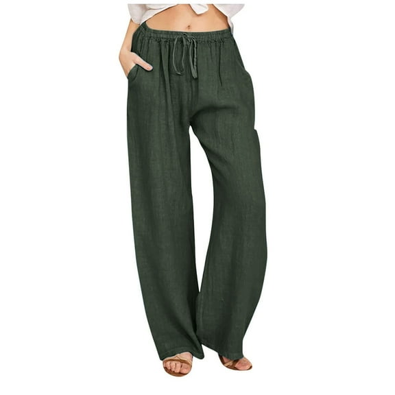 Flowy Pants for Women,  Women Summer Wide Leg Pants Drawstring Elastic High Waisted Lounge Pants Beach Casual Trousers with Pockets