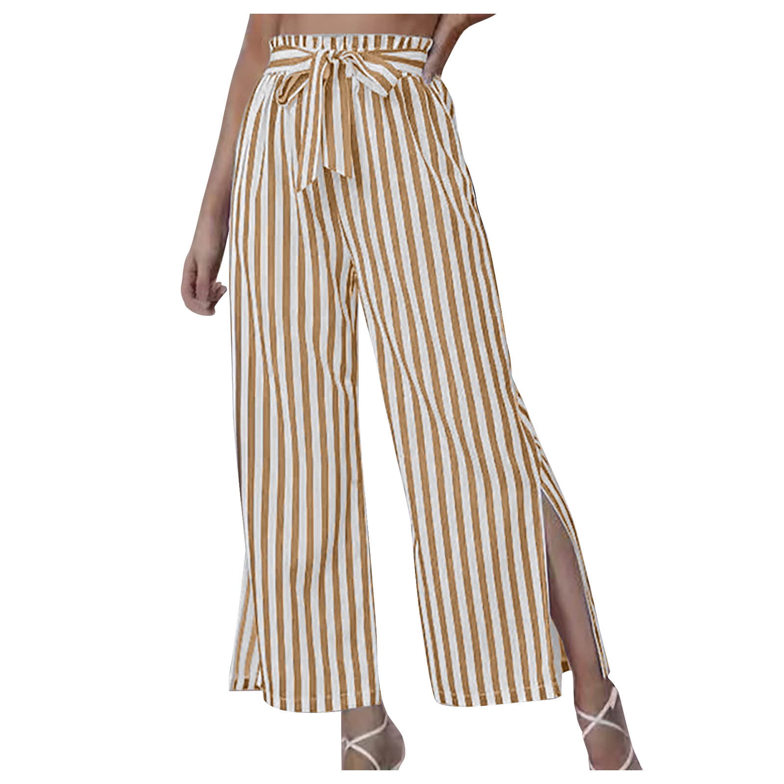Belted striped pants deals
