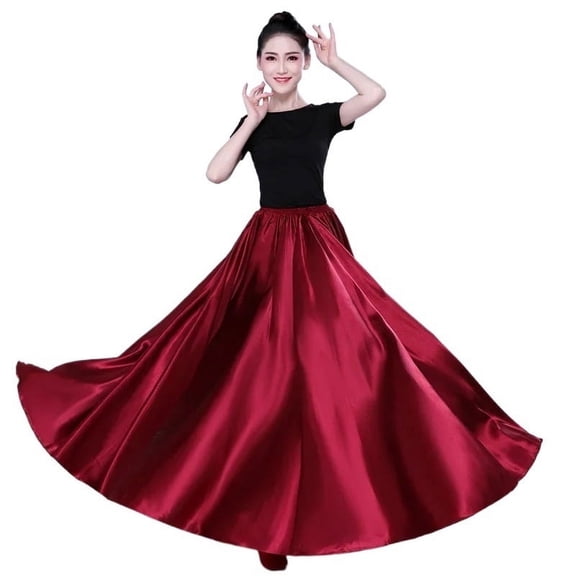 Flowy Satin Dance Skirts 360 Degree Satin Skirt Belly Dance Women Long Skirts Dancer Practice Wear Solid Dance Skirt