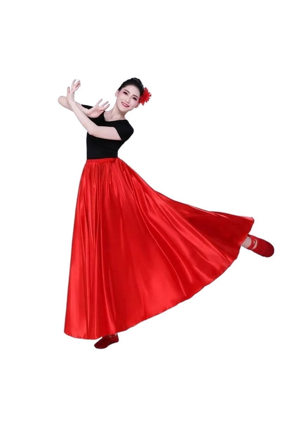 Flowy Satin Dance Skirts 360 Degree Satin Skirt Belly Dance Women Long Skirts Dancer Practice Wear Solid Dance Skirt