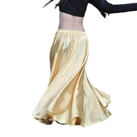 Flowy Satin Dance Skirts 360 Degree Satin Skirt Belly Dance Women Long Skirts Dancer Practice Wear Solid Dance Skirt