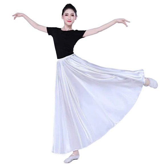 Flowy Satin Dance Skirts 360 Degree Satin Skirt Belly Dance Women Long Skirts Dancer Practice Wear Solid Dance Skirt