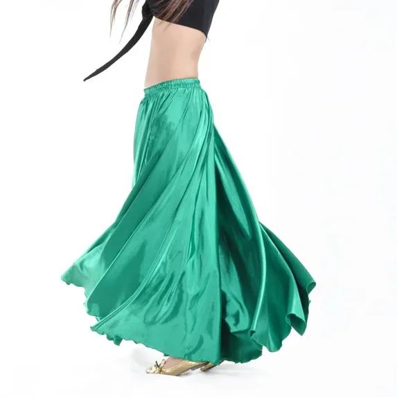 Flowy Satin Dance Skirts 360 Degree Satin Skirt Belly Dance Women Long Skirts Dancer Practice Wear Solid Dance Skirt