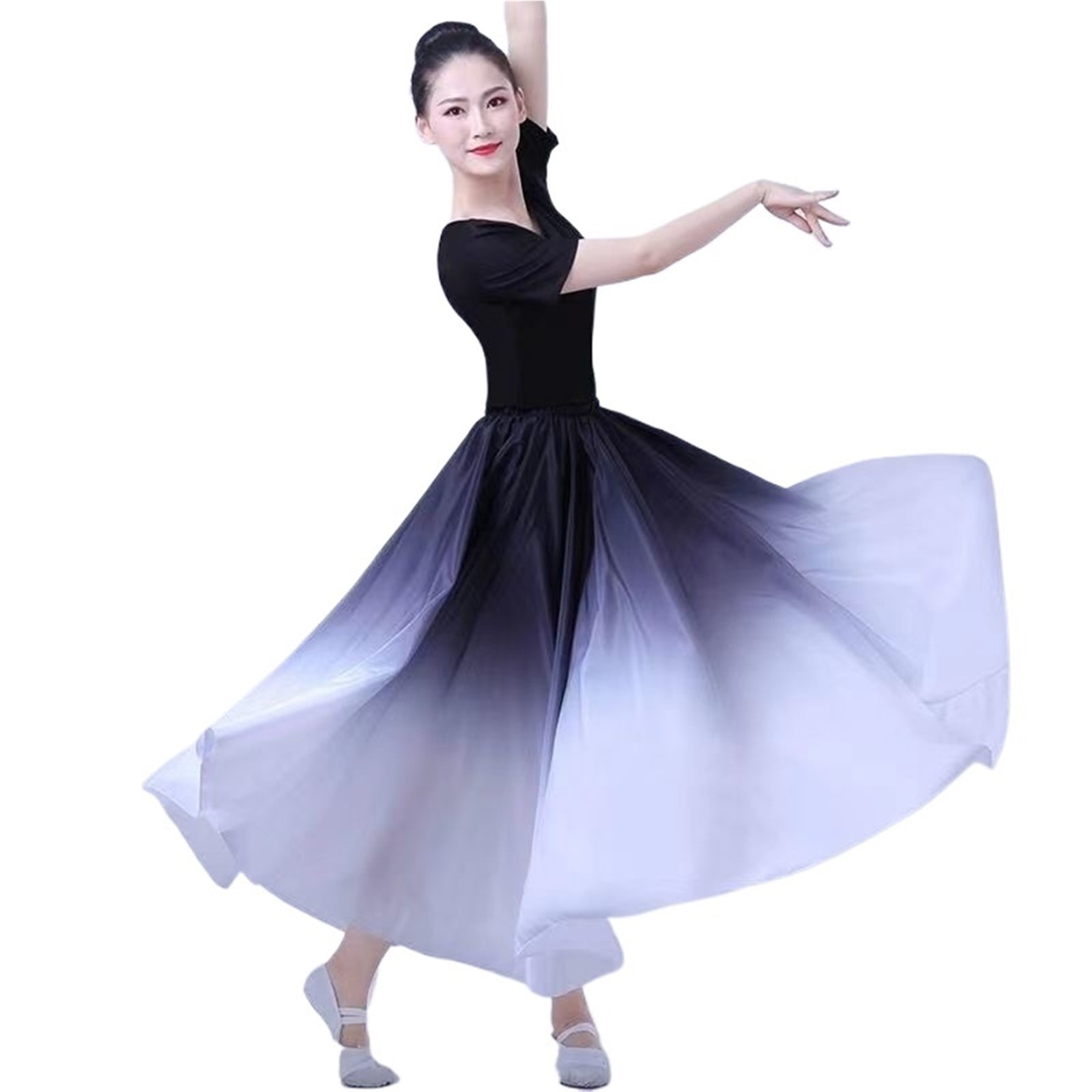 Flowy Satin Dance Skirts Dance Performer Dresses For Women Stage ...