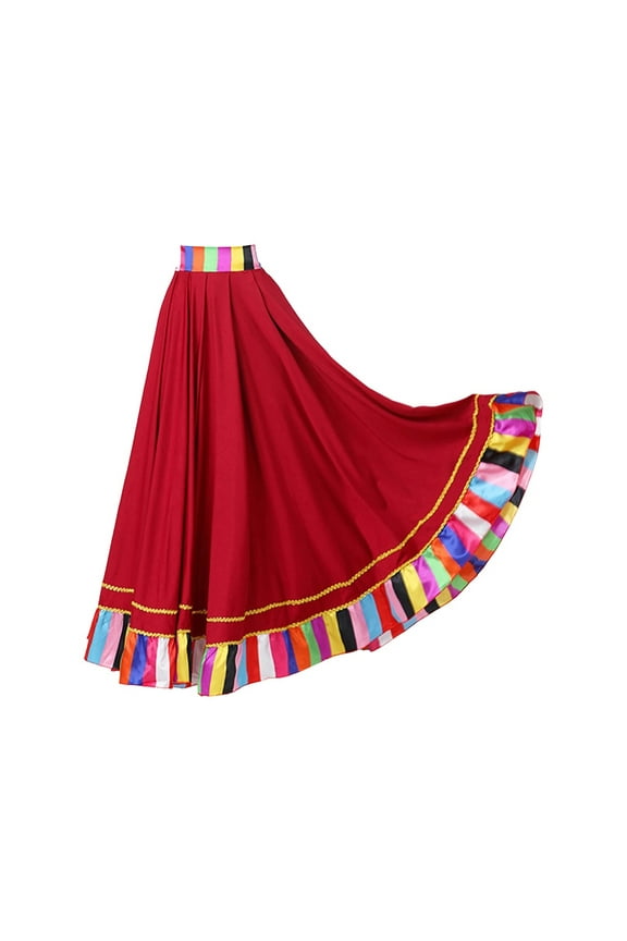 Flowy Satin Dance Skirts Womens Folk Dance Skirt Big Swing Long Skirts Ruffled Flared Maxi Skirts For Dance Performance Costume