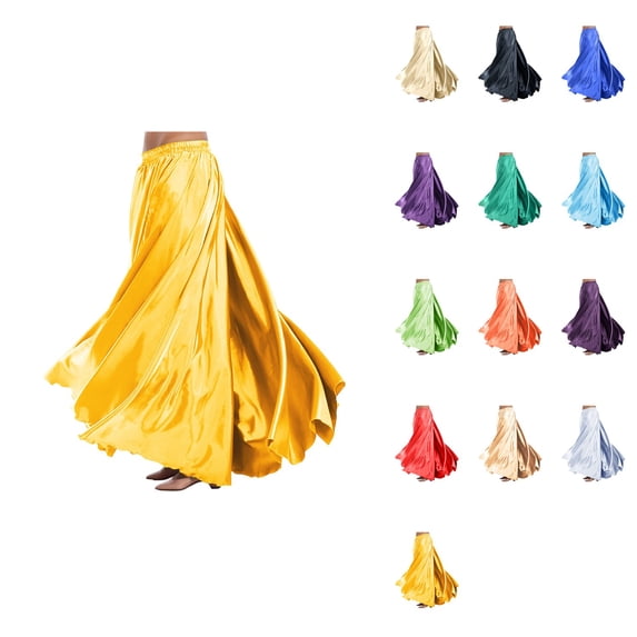 Flowy Satin Full Circle Swing Skirt, Elastic Waistband for Stage Show Practice, Casual Wear, Halloween Belly Dance Tribal Performance