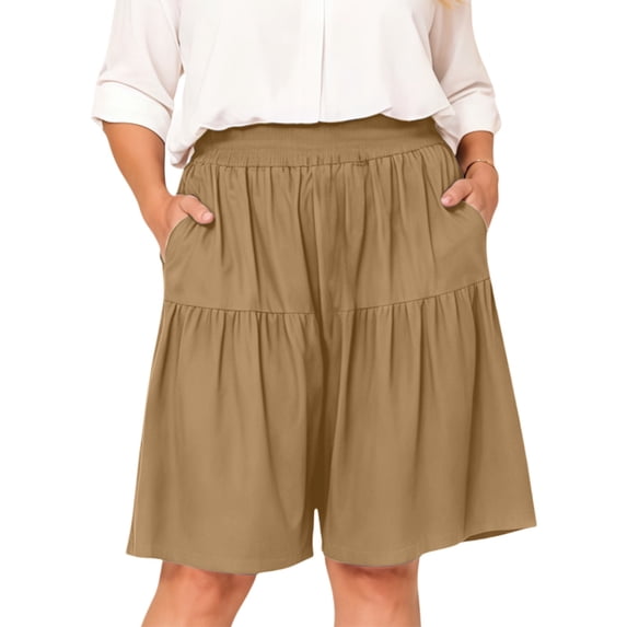 Flowy Shorts Culottes Skorts Casual Ruffles Culottes Skorts Soft, Lightweight & Breathable Summer Dressy Beach & Travel Drawstring High Waist Dressy Casual,Khaki,L