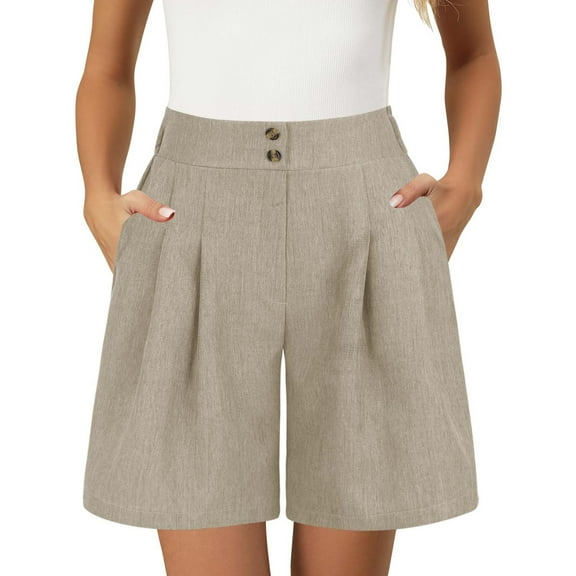 Flowy Shorts for Women Hontri Shorts for Women Womens Casual Elastic Waist Shorts High Waist Wide Leg Pleated Business Work Trouser Shorts Without Pockets