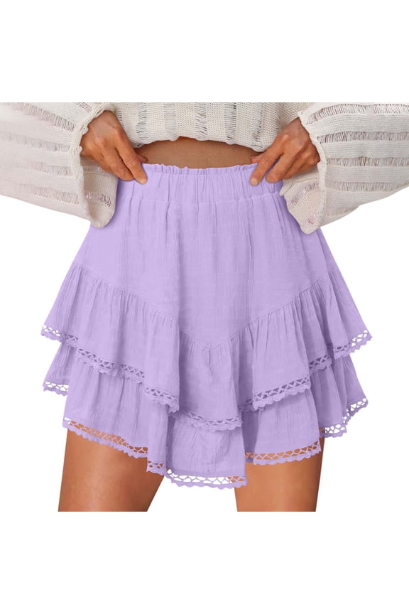 Flowy Shorts for Women Casual Boho Ruffle Tiered Skorts High Waist Mini Skirts Golf Tennis Crochet Shorts
