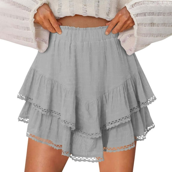 Flowy Shorts for Women Casual Boho Ruffle Tiered Skorts High Waist Mini Skirts Golf Tennis Crochet Shorts