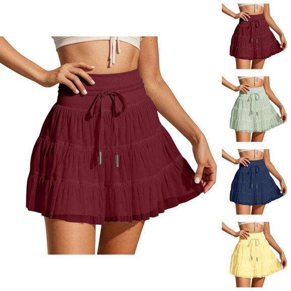 Flowy Shorts for Women High Waist Boho Ruffled Tiered Skorts Mini Skirt Tennis Golf Skorts with Pockets