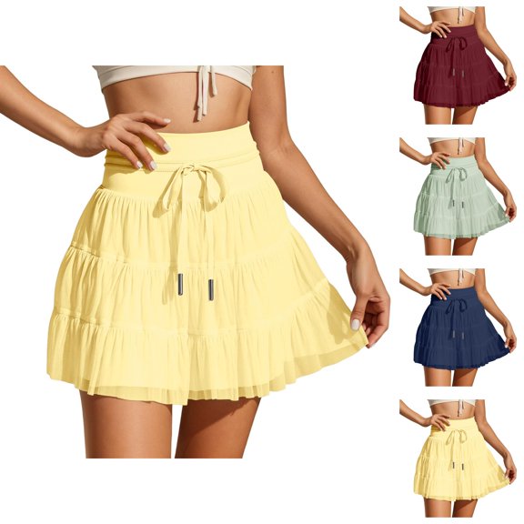 Flowy Shorts for Women High Waist Boho Ruffled Tiered Skorts Mini Skirt Tennis Golf Skorts with Pockets