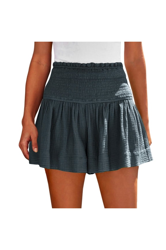 Flowy Shorts for Women Summer Casual Shorts Lightweight Wide Leg Shorts Elastic High Waisted Shorts for Women Dark Blue XL
