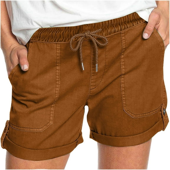 Flowy Shorts for Women Women's Fashion Solid Color Casual Wide Leg Loose High Waist Lace-Up Shorts Coffee Xl