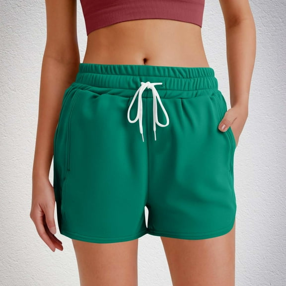 Shorts for Women Fashion Solid Shorts With Elastic Waistband Drawstring Side Pockets Casual Wear